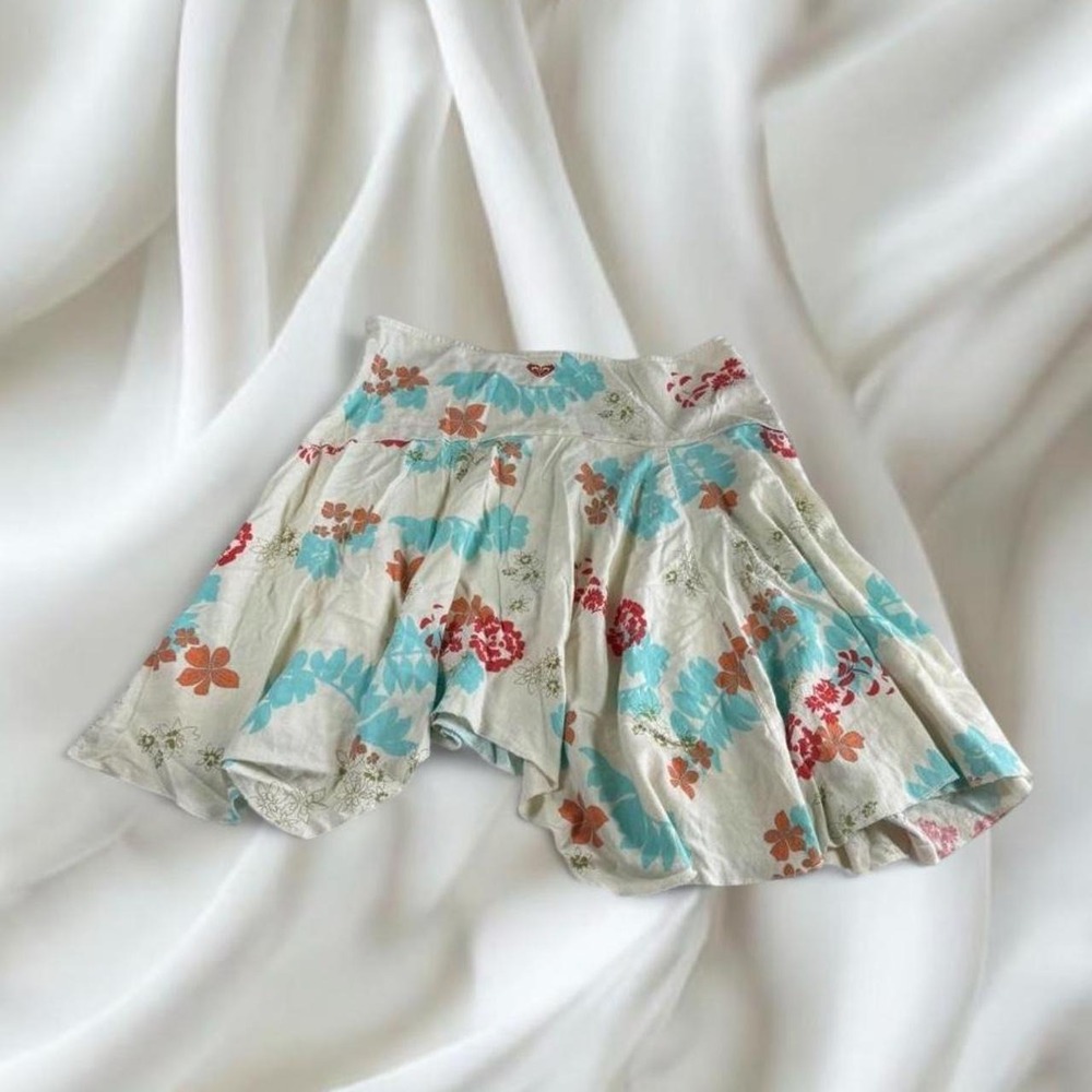 Roxy cotton teal floral ruffle hem skirt Y2K vintage fairy boho women's 11